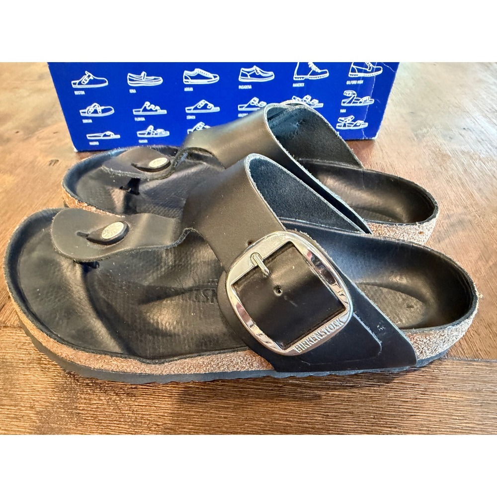 Birkenstock Gizeh Big Buckle Black Leather Sandals 1018753 Womens 37 6/6.5